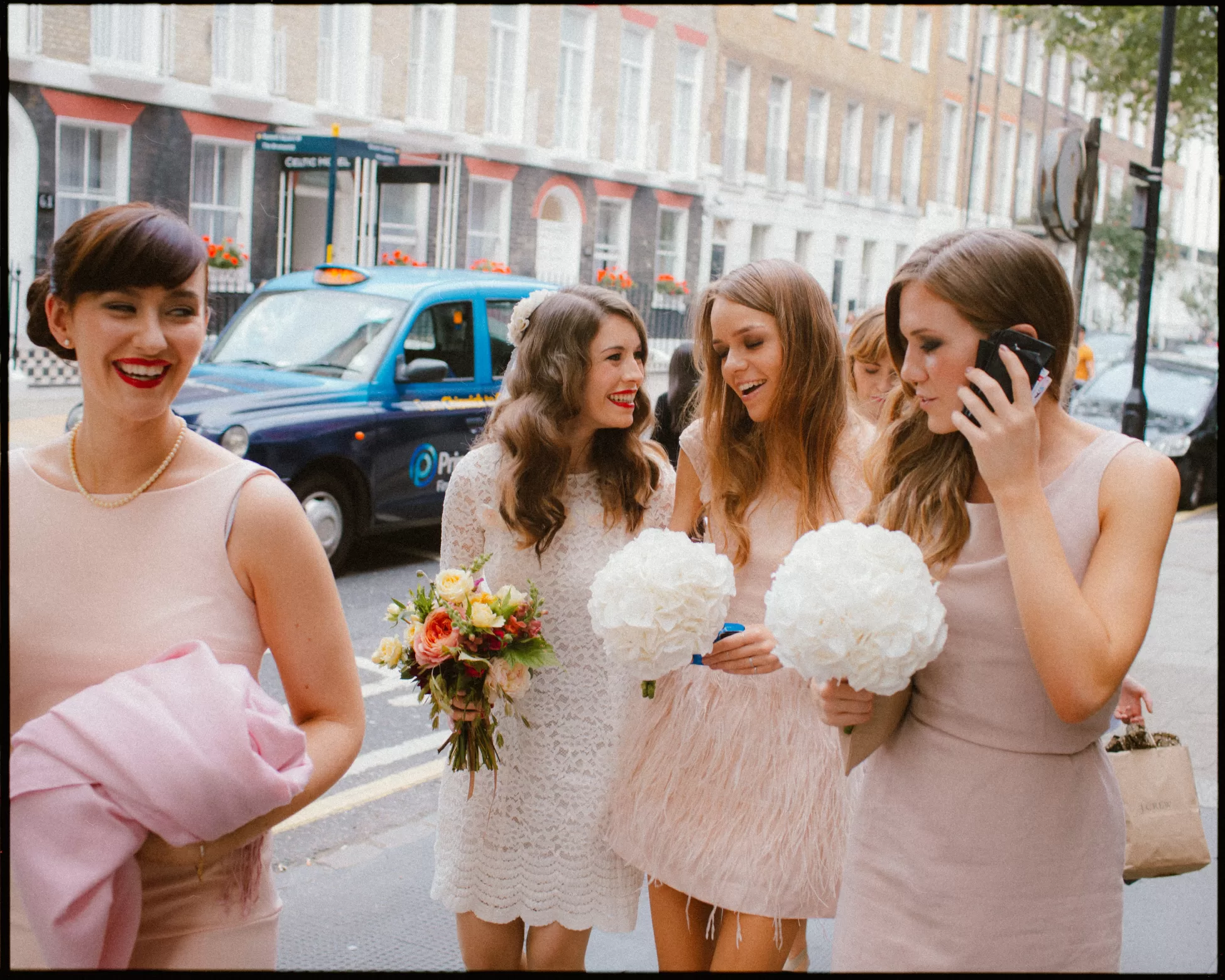 Cool Bridal Party on the way to get married captured by alternative wedding photographer Dale Weeks
London